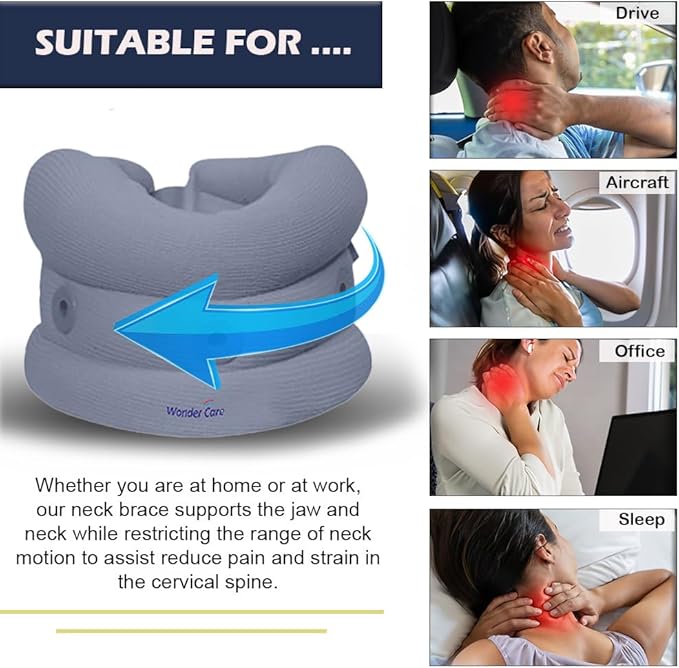 Wonder Care Neck Brace for Sleeping Cervical Collar Adjustable Neck Support Brace Relief Cervical Spine Pressure Ideal for Travel, Office Workers & Neck Injury Recovery, Medium