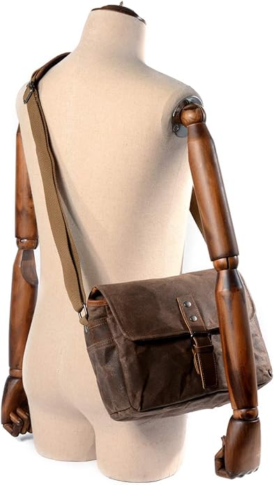 SLR Camera Bag, Waterproof Wax Canvas Bag Vintage Camera Case Messenger Bag with Interlayer Pad