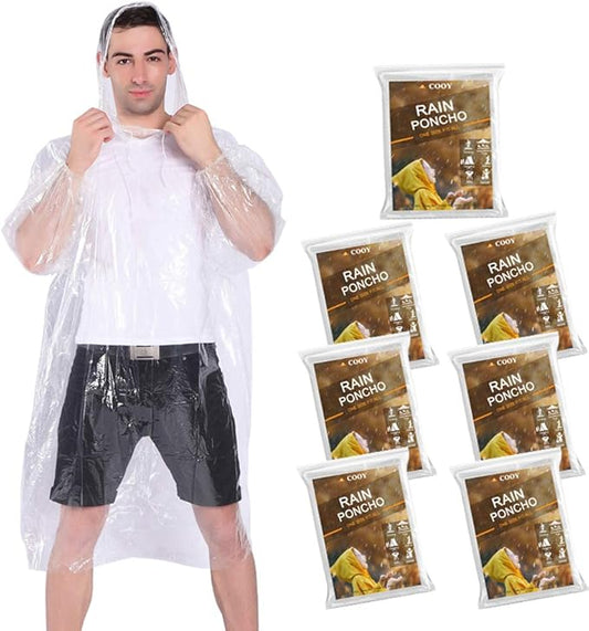 COOY Rain Ponchos,with Drawstring Hood （10 Pack） Emergency Disposable Rain Ponchos Family Pack for Adults,Clear