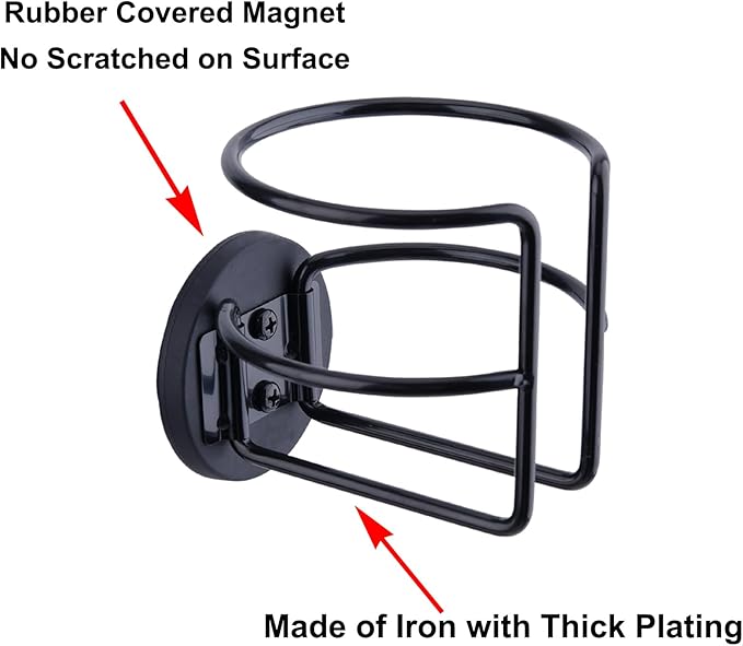 Magnetic Cup Holder with 2 Screws Mount, Full Covered Bus Tractor Cup Holder, Magnet Drink Holder for Bottle, Black Pack of 2