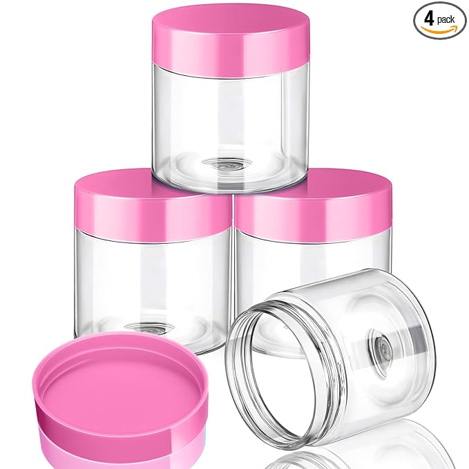 Patelai 4 Pieces Round Wide-mouth Leak Proof Plastic Container Jars with Lids for Travel Storage Makeup Beauty Products Face Creams Oils Salves Ointments DIY Making(2 Ounce,Pink)
