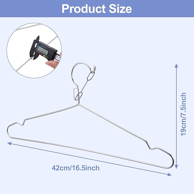 16.5” Lockable Wire Clothes Hangers, 20 Pack 4mm Windproof Stainless Steel RV Hangers Wire Heavy Duty Lock Hook Metal Closet Hanger Space Saving Metal Hanger for Closet RV Hotel Wardrobe