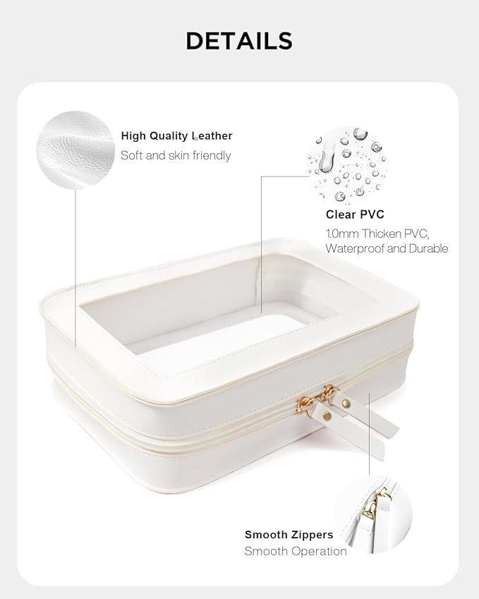 LETGO Clear Sunscreen Makeup Bags Pouch, TSA Approved Toiletry Bag with Zipper, Portable Make Up Organizer Traveling Compact Car Bag for Beach Essentials(Clear-White)