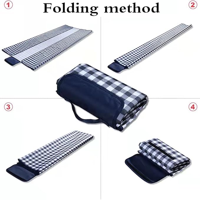 PUPOPIK Outdoor Picnic Blanket, XL Foldable Waterproof Sand Beach Mat, Extra Large 80x80in for Beach Camping Hiking Travel Family Concerts Portable Beach Blankets（Darke Blue）