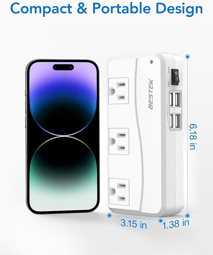 BESTEK Universal Travel Adapter 220V to 110V Voltage Converter with 0-2.4A 4 Port USB Charging and UK/AU/US/EU Worldwide Plug Adapter (White)