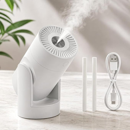 Portable Mini Humidifier, 2 Mist Modes, 220ml Cool Mist Rotation Humidifiers, USB Personal Desktop Humidifier for Bedroom, Office, Travel, Car, Colorful, Quiet Operation, White