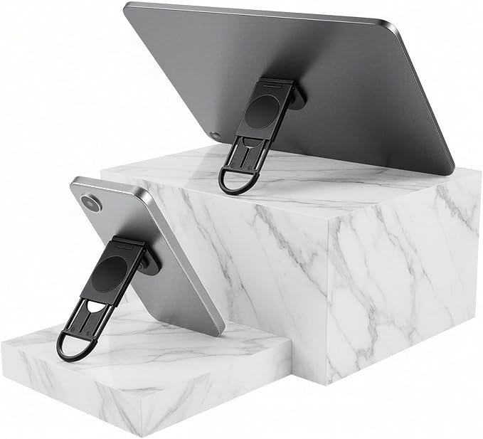 Ptwola Magnetic Universal Tablet Ring Holder Black Tablet Stand Foldable Multi Angle Tablets Grip Stand Adhesive Tablets Kickstand Attachment Desk Accessories for More Reader PC Laptop