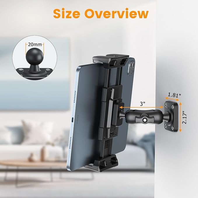 OHLPRO Tablet Wall Mount Holder, 360° Rotation for 5-13" iPad mini Pro Air, Fire HD, Galaxy Tab, Switch and Phone, Drilled Base with 3" Support Arm Stand, Adjustable Tilt