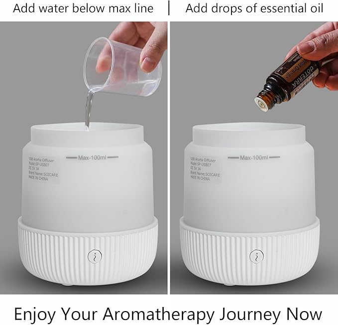 Diffuser,USB Plug-in Car Portable Aromatherapy Diffuser,Essential Oils for Diffusers with 7 Colors Lights 2 Switch Mode Waterless Auto Off for Car Home Office Room (USB Power)