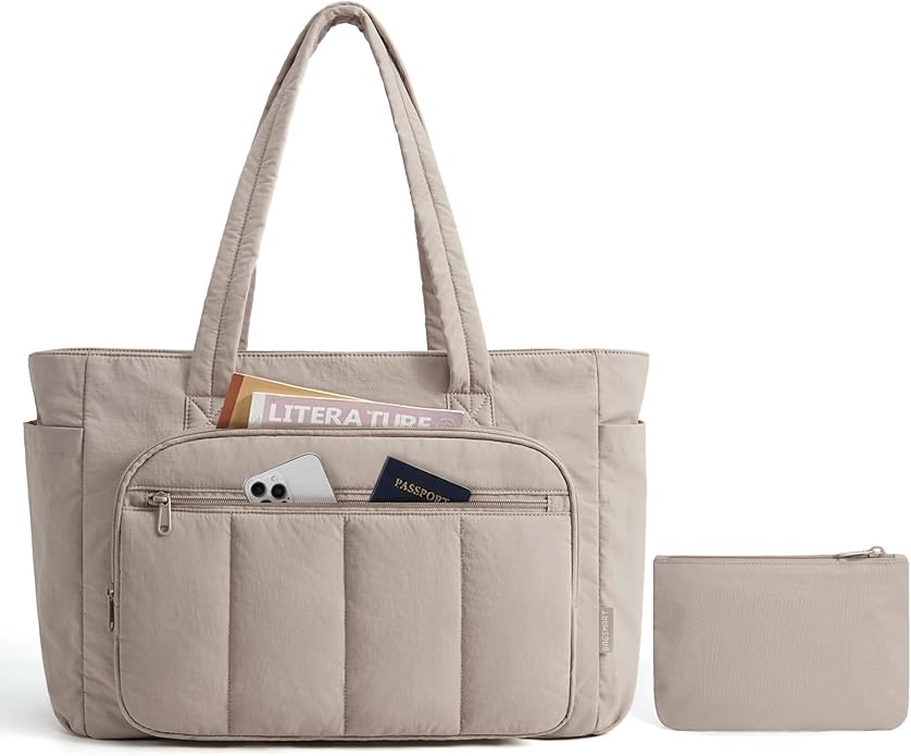 BAGSMART Tote Bag for Women, 2 Set Tote Bag with Zipper, Quilted Nurse Handbags for Work Travel College | 20L Capacity