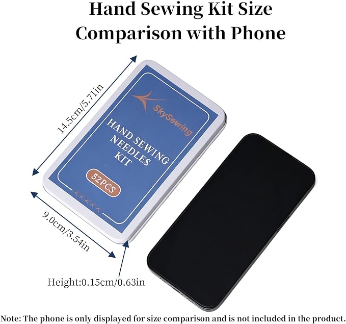 Skysewing 52PCS Large Eye Hand Sewing Needles Kit with Metal Box, Mini Sewing Kit with Threaders, Thimbles, Seam Ripper, Portable Sewing Repair Kit for Adults Beginner Travel Clothing Repair Home Use