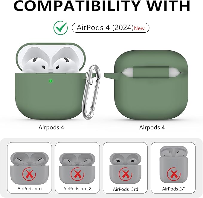 Ljusmicker for AirPods 4 Case 2024 with Cleaner Kit,Soft Silicone Protective Cover for Apple AirPods 4th Generation Cases for Women Men,for AirPod 4 Case Accessories with Keychain-Sprout Green