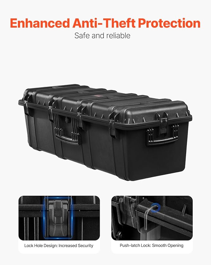 VEVOR Weatherproof Hard Case, Heavy Duty Protective Dry Box Case with Pre-Cut Foam Retractable Pull Handles for Travel, Hunt, Military, Tactical, IP67 Waterproof, for Cameras(44.09 * 15.94 * 13.46)