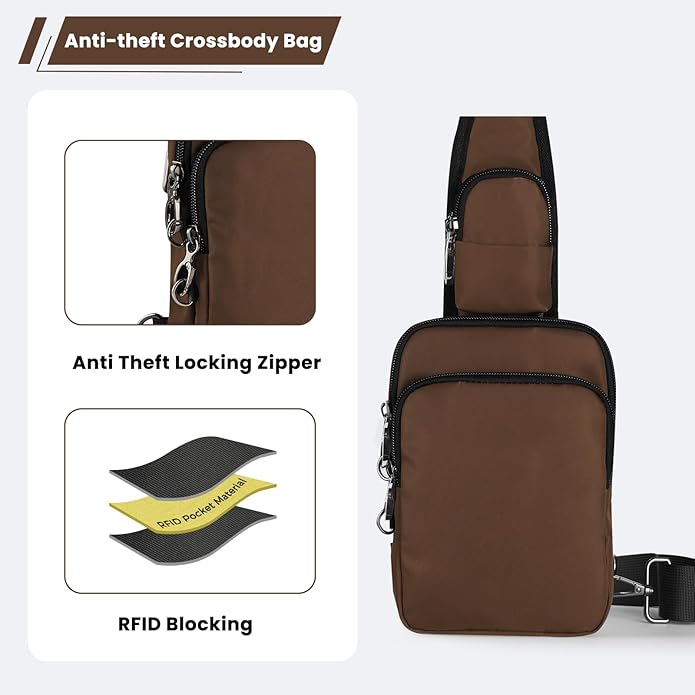 Sling Bag, Crossbody Bag with Zipper Lock, RFID & Water Resistant for Women and Men Small Chest Bag for Travel Casual