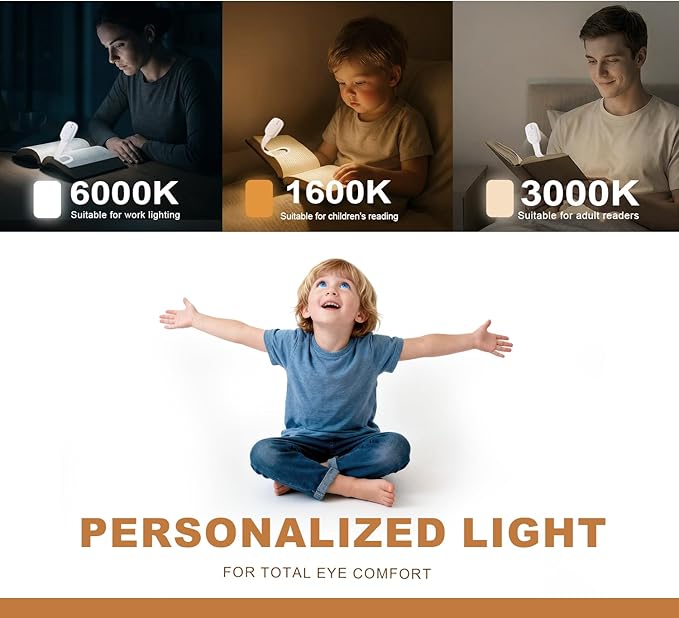 Rechargeable Kids Book Light, Cute Bookmark Reading Light for Kids, Dimmable Portable LED Book Light for Reading in Bed, Eye-Caring Bedtime Reading Lamp for Children & Travel, White