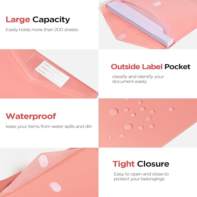 Sooez 10Pack Plastic Envelopes, Plastic File Folder, Folders for Documents Retro Colors, Super Heavyweight Document Holder, Storage Pouches, File Envelopes for School Office Supplies