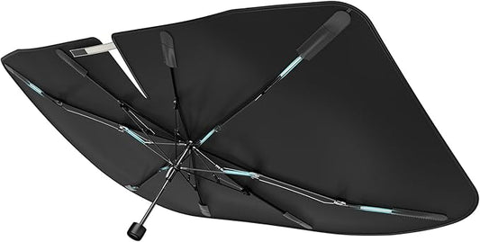 [Upgraded] Nmoiss Windshield Sun Shade Umbrella - [Vinyl Coating Heat Shield] Protect Car from Sun Rays & Heat Damage Keep Cool and Protect Interior, Spring Structure Edge Medium 56" L x 31" W