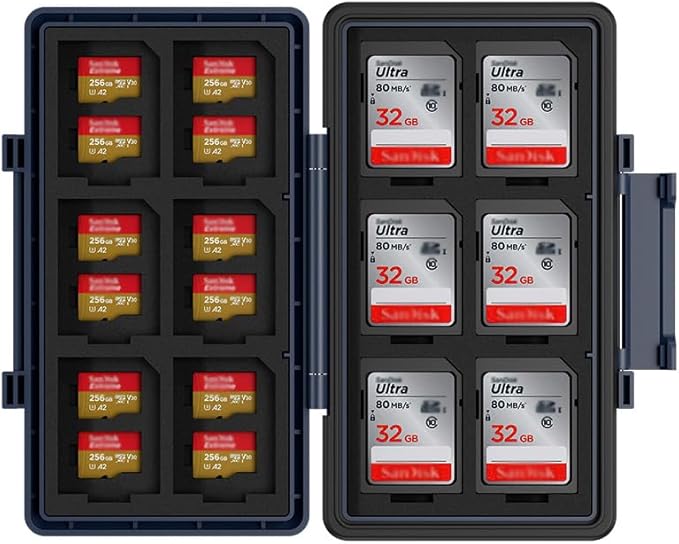 Blue 36 Slots Memory Card Case Water-Resistant Anti-Shock Memory Card Wallet for 24 Micro SD SDXC SDHC TF Cards and 12 SD SDXC SDHC Cards