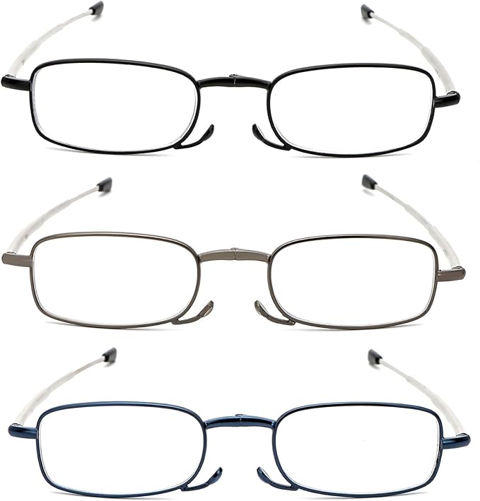 2 Pack Folding Reading Glasses Stainless Steel Mini Anti-Blue Light Blocking Reader for Men Women