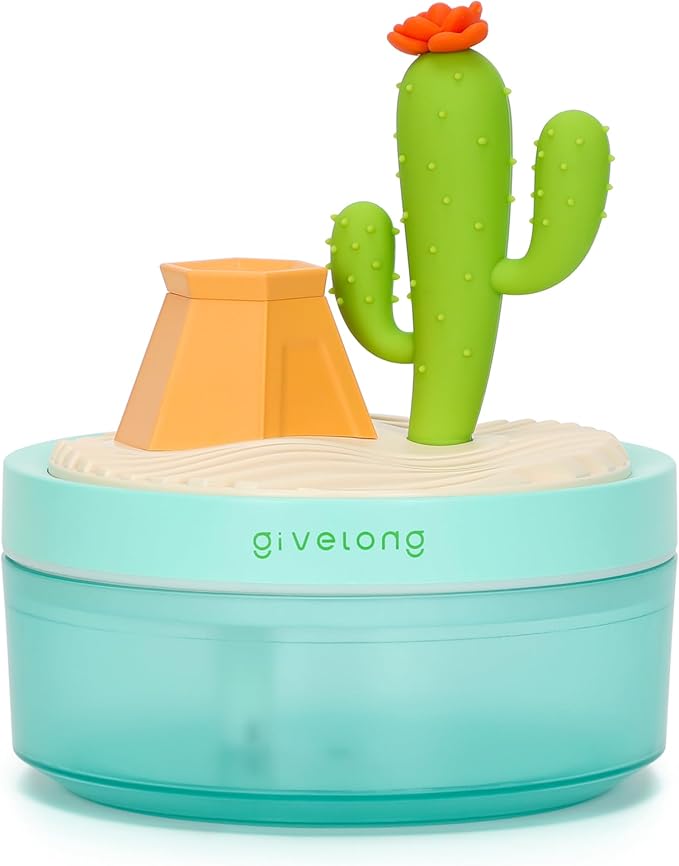 Mini Desk Humidifier with Cactus Landscape Decoration, Colorful Light, 320ml Capacity, Cool Mist, USB Powered. Perfect for Bedroom, Office & Car