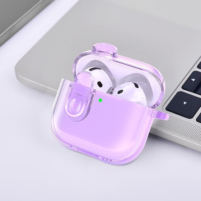 (with Safety Lock) Clear Case Compatible with Cute Apple Airpods 4 Cases 2024 Women, VISOOM Soft TPU Transparency Air pods 4 Gen Case iPods 4 Earbuds Case Girl Bling Keychain for Airpod iPod 4th Gen