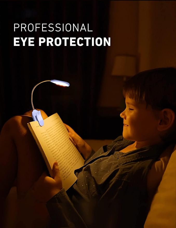 Rechargeable Book Light for Reading in Bed, 80H Reading, 3 Brightness Levels & 3 Color Temperatures, Lightweight Flexible Clip on Reading Lights for Books in Bed