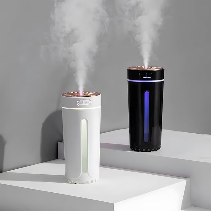 Car Diffuser Humidifier with Essential Oil Diffuser - Portable Silent USB Mini Air Humidifier with LED Light, Air Freshener Aromatherapy Mist Maker for Car Travel Office Home Bedroom (Pink)