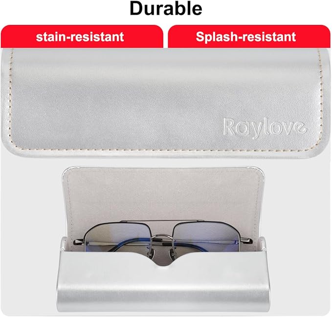 RayLove Hard Shell Glasses Case, Lightweight Leather Eyeglass Case, Travel-Friendly Sunglasses Protector for Men & Women