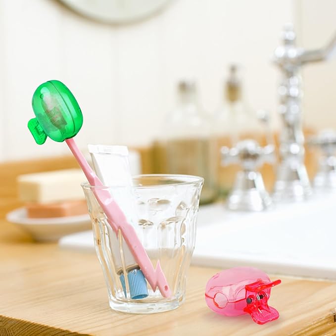 4 Pack Travel Toothbrush Head Covers Toothbrush Protector Cap Brush Pod Case Protective Portable Plastic Clip for Household Travel, Bathroom, School, Camping, Business (Green, Teal, Orange, Pink)