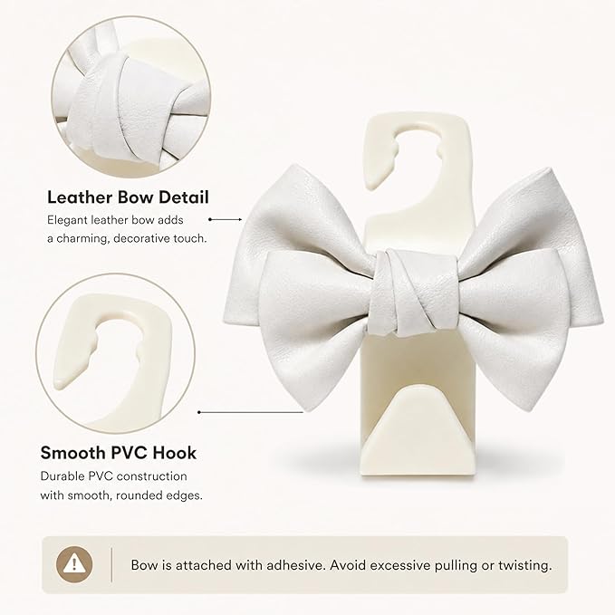 2 Pack Car Purse Hooks, Cute Bow Car Seat Headrest Hook Hanger for Purses and Bags, Space-Saving Car Accessory (Cream white)