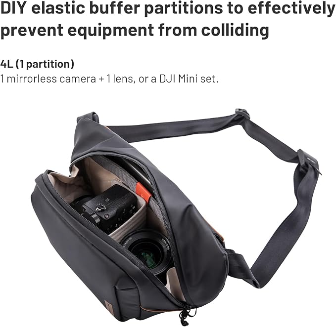 PGYTECH OneGo Solo V2 Camera Sling Bag, 4L Camera Chest Bag Crossbody Fanny Pack for Urban Travel Photographers, Small Slingpack for Sony/Canon/Nikon/Mirrorless Camera, Black