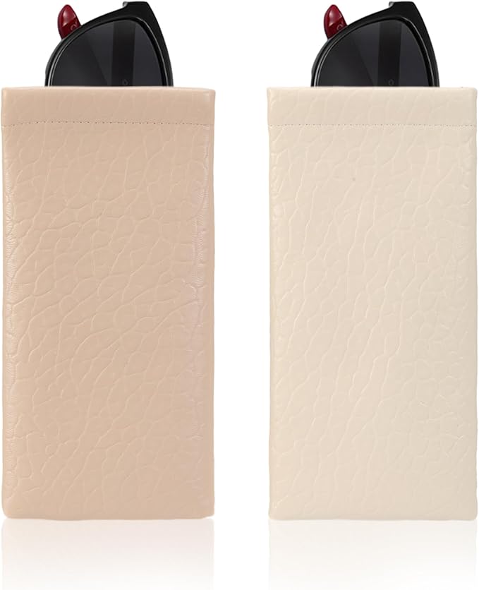 Squeeze Top Sunglass Pouch - Portable Sunglass Organizer Pouch Bags Soft PU Leather Glasses 2 Pack