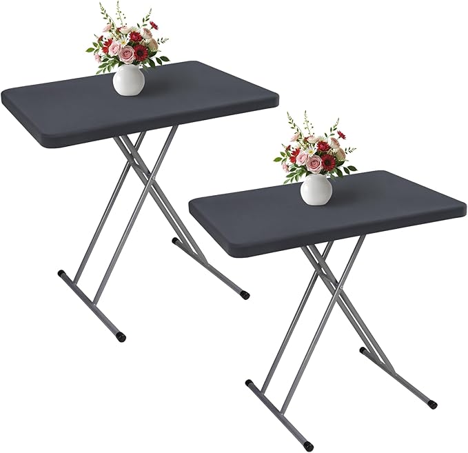 Wolkemer 2 Pack Grey Fitted Tablecloth 20x30 Inch Rectangle Elastic Edges Table Cloth, Spandex Stretch Table Cover with Machine Washable Fabric for Wedding Party Picnic Dining Indoor Outdoor