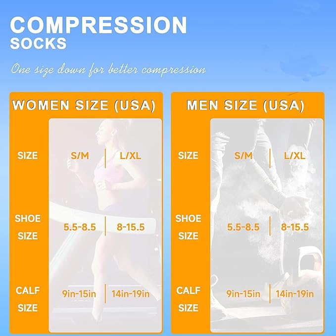 cerpite Compression Socks for Women & Men 6 Pairs Knee High Compression Socks 20-30 mmhg Best for Running,Nurse,Travel