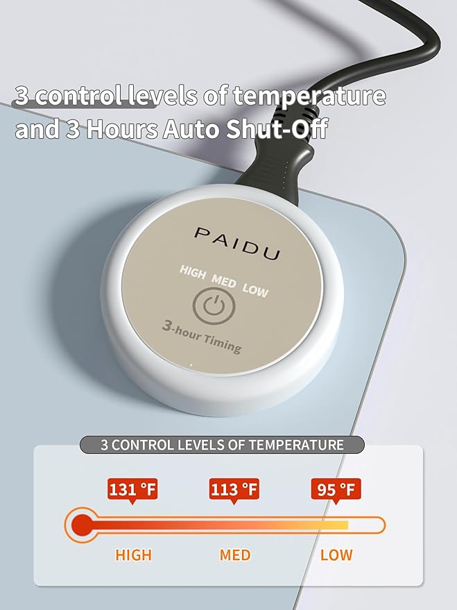 PAIDU Heated Mouse Pad Hand Warmers, Electric Warm Office Desk Mat, 31.5" x 13", 3 Control Levels Temperature 3 Hours Auto Shut-Off, Suitable for Home/Offices Computer Keyboard Pads (Blue)