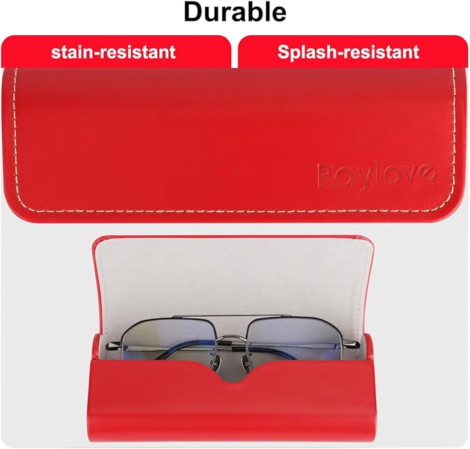 RayLove Hard Shell Glasses Case, Lightweight Leather Eyeglass Case, Travel-Friendly Sunglasses Protector for Men & Women