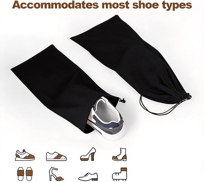 10 Pcs Single Shoe Bags for Travel,18"X9"shoe travel bag for Packing Dustproof Shoe Bag storage Sneaker Travel Bags Washable & Reusable dust bags for Boots Handbags Shoes & Toys (Black)
