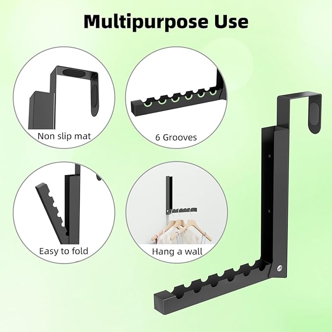 2-Pack Over The Door Hanger Foldable Clothes Drying Rack, Collapsible Hanging Coat Rack for Laundry Room & Bedroom, Space-Saving Compact Foldable Portable Clothing Hanger Hook,Black