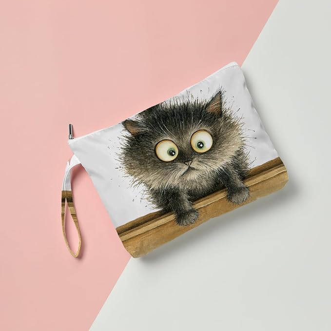 Fokongna Cute Print Wet Bag, Small Portable Waterproof Multi-Functional Organizer for Women, Brown Wooden Plank Grey Cat, Ideal for Daily, Beach & Travel
