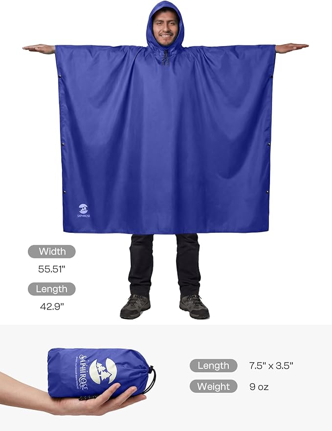 SaphiRose Hooded Rain Poncho Waterproof Raincoat Jacket for Men Women Adults