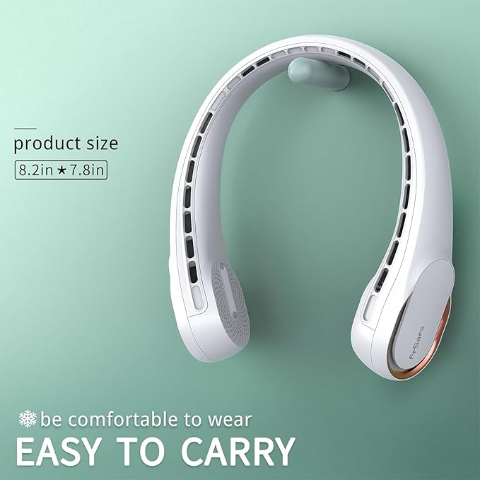 FrSara Neck Fan, Portable Personal Fan Strong Wind, 4000mAh, Air Volume,360° Cooling, No Hair Twisting, Air Volume On 2 Sides, Non-Slip, Quick Charge, Long Use Time, Birthday Gift for Women, Dad, Men
