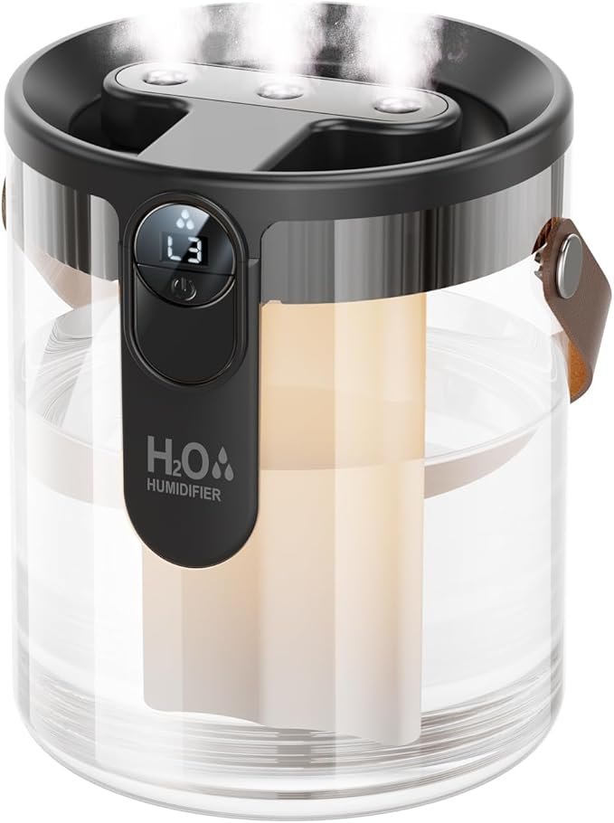 KIMMOO Rechargeable Portable Top Fill Humidifier, Smart Humidifiers for Bedroom, Night Light, 1.4L Cool Mist Humidifier for Office Home Plant Baby, 3-Speed Mist Control, Quiet, Auto Shut-Off (Grey)