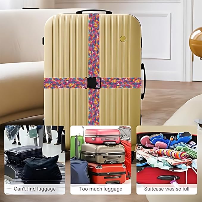 2 Pack Luggage Straps for Suitcases, Adjustable Travel Belt with Buckle, 2" Wide Heavy Duty Suitcase Straps for Summer Vacations, Graduation Trips, Vibrant Graffiti Collage Pattern, Multi