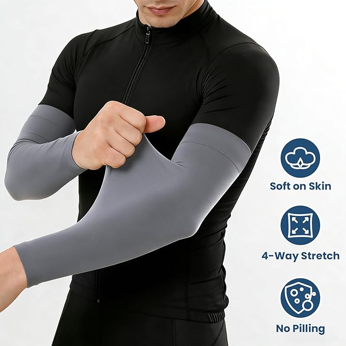 Mochabao 8 Pairs Soft Arm Sleeves, UV Sun Protection Cooling Compression Arm Covers for Outdoor Work, Sports, Men & Women