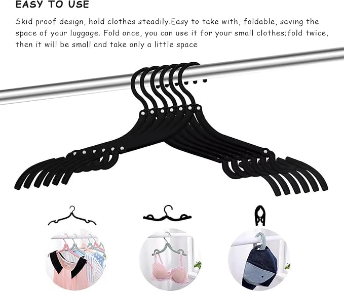 10 Pack Foldable Hangers for Travel & Home, Portable Travel Clothes Hangers with Clip-Addable Design, Non-Slip Compact Folding Hangers for Cruise Essentials, Suitcase