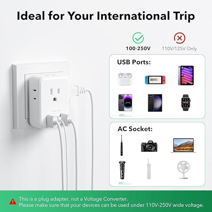 BN-LINK 2 Pack US to UK Plug Adapter, Type G Power Adapter with 4 Outlet 3 USB Charger, International Plug Adapter, USA to Ireland Dubai England British London Hong Kong Singapore Travel Essentials