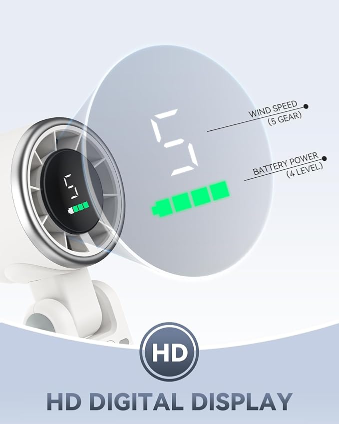PlayHot Portable Handheld Turbo Fan, 5 Gear Wind, USB-C Rechargeable Fan, Up to 12 Working Hours, 3 IN 1 Hand Fans with Air Turbo Tech Cooling Fan for Outdoor Activities, Travel, Beach (White)