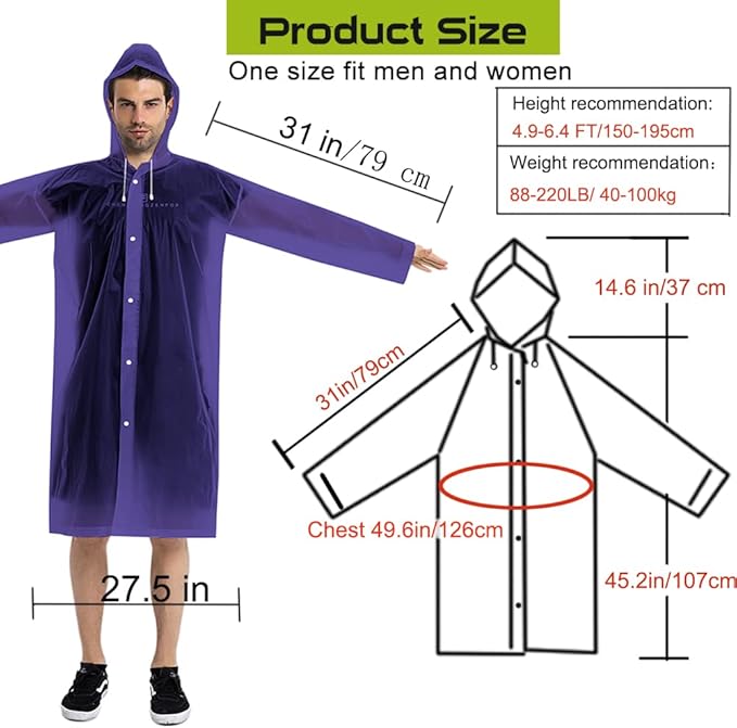 COOY Rain Coats (2 Pack) - Reusable EVA Rain Ponchos For Adults Rain Jackets Raincoats For Men Women