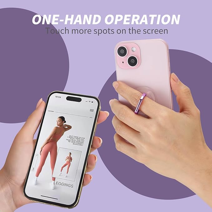 2 Pack Jsoerpay Clear Phone Ring Holder, Transparent Cell Phone Ring Grip 360°Rotation Finger Ring Stand, Phone Kickstand Compatible with Most of Phones, Tablet and Case, Lavender