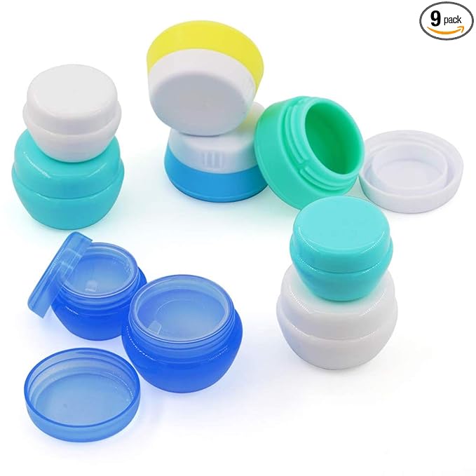 Cosywell Travel Containers Sets Silicone & PP Cream Jars for Toiletries Empty Lotion Leak-proof & TSA Approved Bottles Accessories with Hard Sealed Lids for Cosmetic Makeup Face Cream (9 Jars)